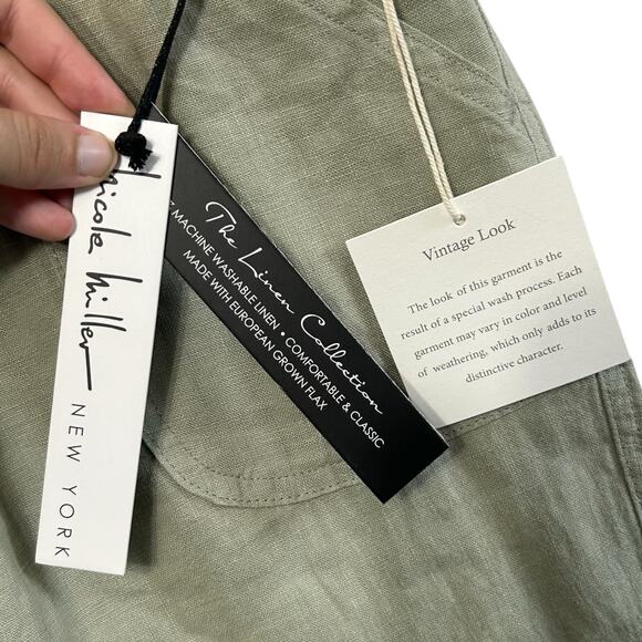 Nicole Miller Linen Cargo Jogger Pants NWT Women's Sz M Green Gorpcore Utility - Picture 3 of 7